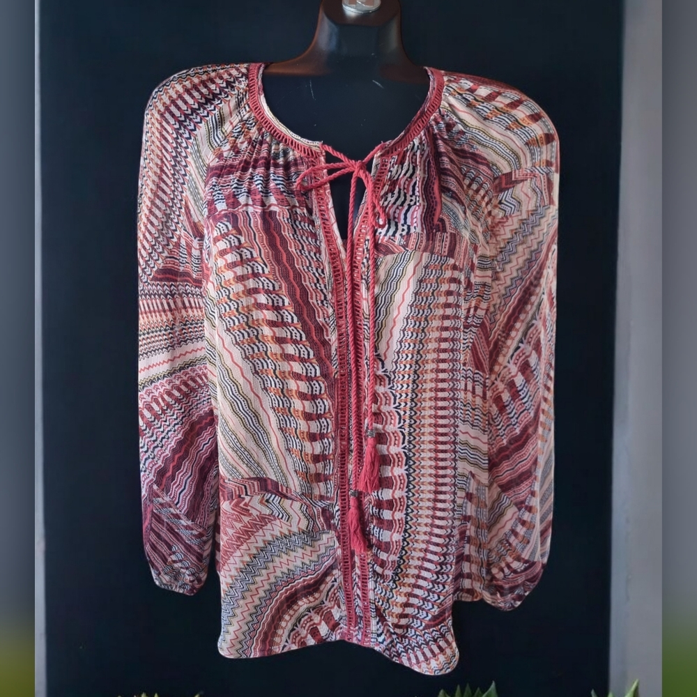 Daniel Rainn Sheer Stylish Boho Rust Multi-Coloured Flowy Blouse
